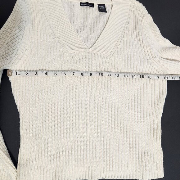 Women's MODA International Long Sleeve V-Neck Cream Colored Pullover XL - Picture 7 of 11